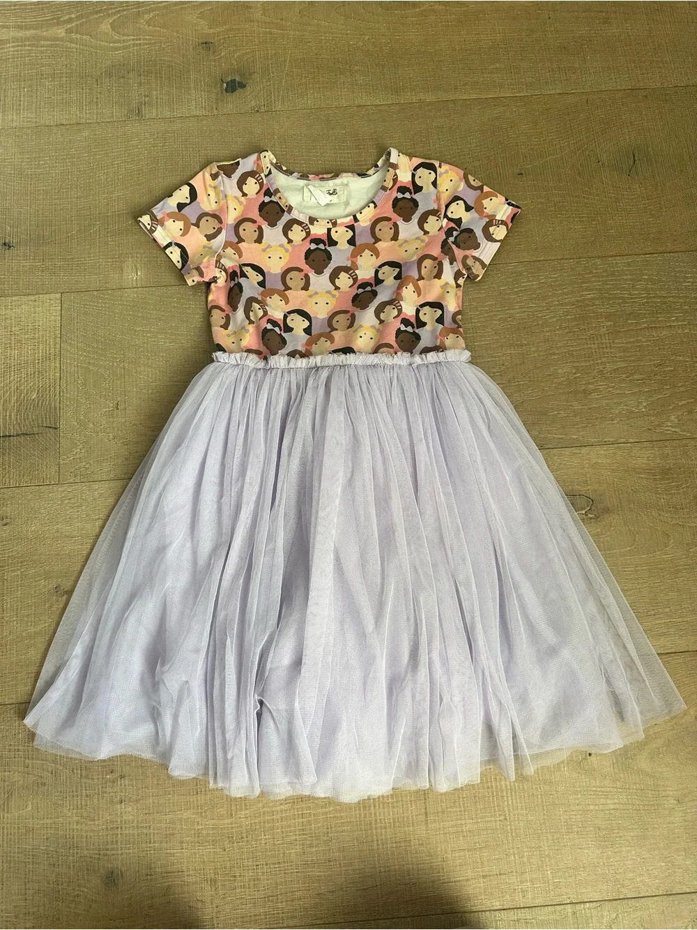 Girls Pink Multicolor Printed Bodice Tulle Skirt Dress